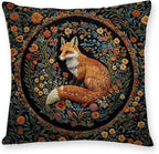 YOU FOUND ME William Morris Abstract Vintage Floral Velvet Fox Design Throw Pillow Covers Home Decor, Retro Art Decor Pillowcase Cushion Cover for Bed Sofa Living Room, Square 18x18inch (Fox)