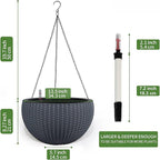 Dexceder 13.5 Inch Large Self Watering Hanging Planters Indoor Outdoor, Thickened Hanging Basket Flower Plant Pot with Water Level Indicator (Gray)