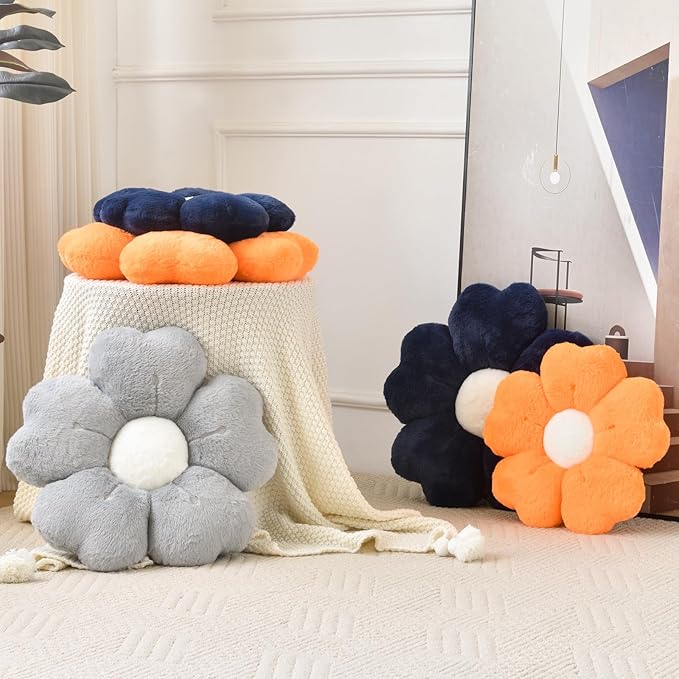 Flower Pillow, Flower Shaped Pillow Decorative Throw Pillows for Bed Couch, Cute Daisy Pillow Dorm Decor Floor Seating Cushion (Orange, 15 Inches)