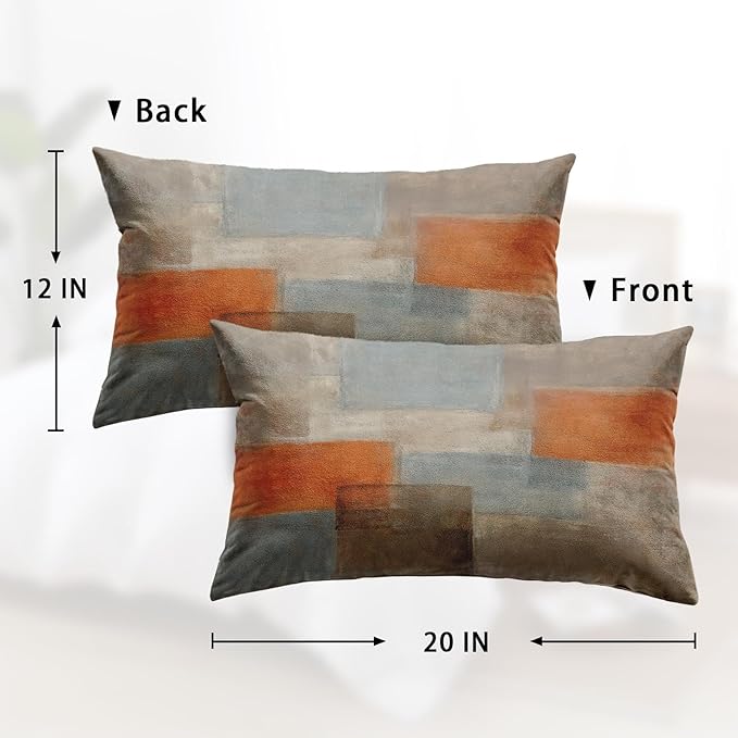 Britimes Throw Pillow Covers Modern Home Art Decor, 12 x 20 Inches Set of 2 Pillow Cases Decorative, Abstract Oil Painting Pillowcases for Bedroom, Living Room, Grey Orange