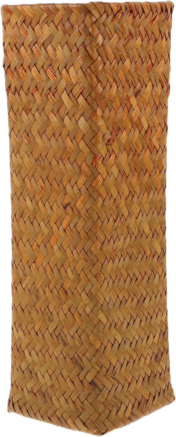 Natural Seaweed Weave Basket Handmade Rattan Vase Tall Plant Holder Container Bamboo Weaving Vase Flower Arranger Dried Flower Boho Home Decoration 11inch A