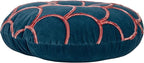 18 Inches Round Cotton Pillow with Tufted Scallop Pattern, Navy Blue and Pink