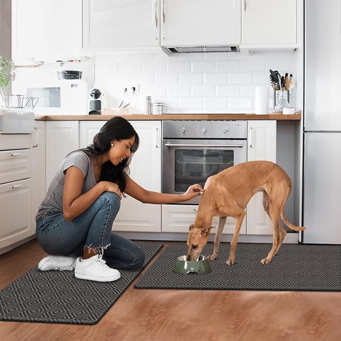 Mattitude Kitchen Mat 2PCS Kitchen Rugs Cushioned Anti-Fatigue Rug Waterproof Standing Desk Mat Kitchen Mats for Floor Kitchen Rug Set for Kitchen, Sink, Office 17.3"×30"+17.3"×47" Dark Grey