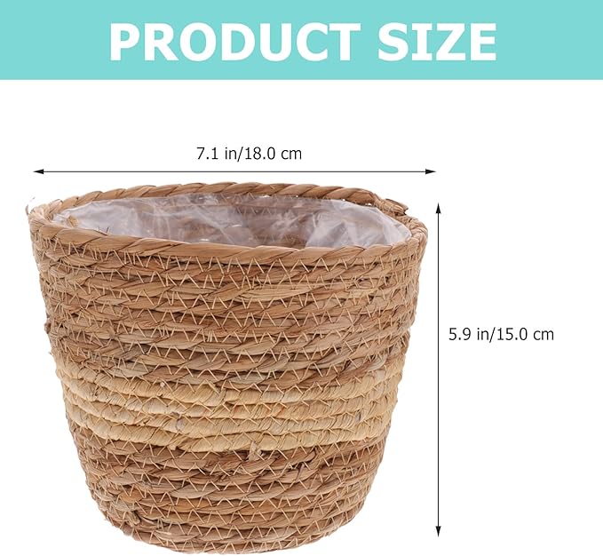 Veemoon Woven Plant Basket for Indoor Plants, Handwoven Seagrass Flower Planter with 18cm Diameter, Rustic Boho Style Decorative Pot for Home and Office Greenery