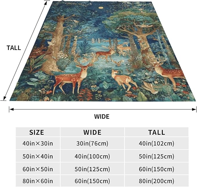 Deer Throw Blanket Soft Flannel Blanket 60"x50" in Bed Blanket Home Decor for Room Sofa Couch All Season