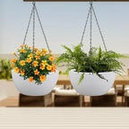 12 inch Large Hanging Planters for Indoor Outdoor Plants, 2 Pack Hanging Flower Pots with Drainage Holes and Chain for Garden Porch, Plastic Hanging Baskets for House Plants, White