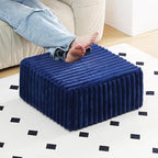 Tiita Suqre Stuffed Pouf Ottoman, Stripe Poufs 21×21×10 inch with Foam Chunk Filling, Floor Bean Bag Floor Chair Storage for Living Room Bedroom Home Decor, Navy Blue