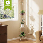 Plant Stand with Hooks Indoor Outdoor Corner Tall Plant Stand Heavy-Duty Metal 3-Tier Plant Shelf Holder Rack for Patio Garden Balcony Living Room Bedroom(semicircular White)