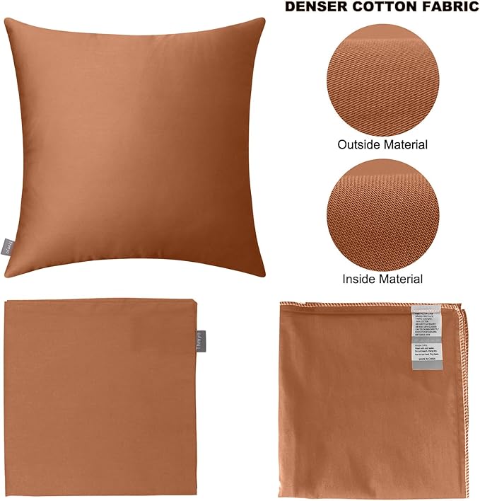 Thmyo 4-Pack 100% Cotton Comfortable Solid Decorative Throw Pillow Case, Square Cushion Cover Pillowcase Sublimation Blank Pillow Covers DIY Throw Pillowcase for Sofa(18x18 inch/ 45x45cm,Rust)