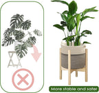 Flower Pot Rattan Plant Stand Planter with Stand, Tall Indoor Boho Woven Wicker Storage Basket with Adjustable Wood Shelf (White & Grey)