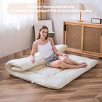 MAXYOYO Japanese Floor Mattress Futon Mattress, Thicken Sleeping Pad Foldable Roll Up Floor Futon for Adults Tatami Mat Dormitory Bed Lounger, Off White, Twin Size