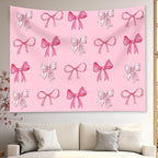 Pink Bow Tapestry - Coquette Pink Bow Tapestries, Girly Aesthetic Wall Hanging, Wall Blanket Room Decor, Bow Knot Aesthetic Bedroom Decor for Teen Girls Room, Bedroom, Dorm, Apartment Decor - 50 x 60 Inches