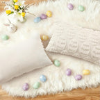 decorUhome Easter Cream White Egg Pillow Covers 12x20 Inch Set of 2, Soft Plush Faux Wool Jacquard Cushion Covers, Farmhouse Neutral Fuzzy Spring Easter Holiday Decor for Couch Sofa Bed