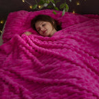 NEWCOSPLAY Super Soft Queen Blanket Hot Pink Premium Silky Flannel Fleece 3D Ribbed Jacquard Lightweight Bed Blanket All Season Use (Hot Pink Ribbed, Queen(90"x90"))