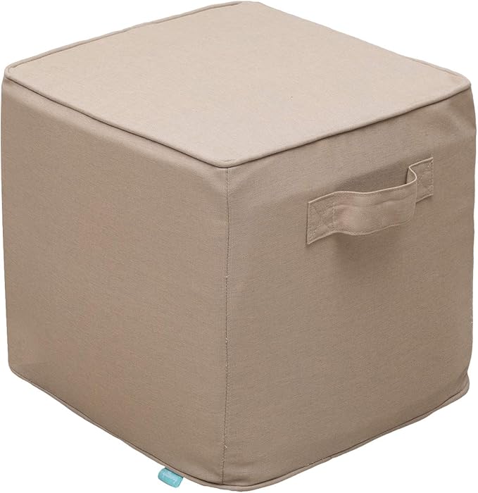 QILLOWAY Indoor/Outdoor Inflatable Stool, Ottoman Pouf Cube 16",All Weather Foot Rest for Camping or Home (Sand/Beige/Camel)