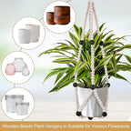 Hotfiary Plant Hanger Indoor Hanging Plant Holder Hang Planter Basket Wood Bead Decorative Flower Pot Holders Boho Farmhouse Rustic Decor Indoor Outdoor (Pot Not Included)