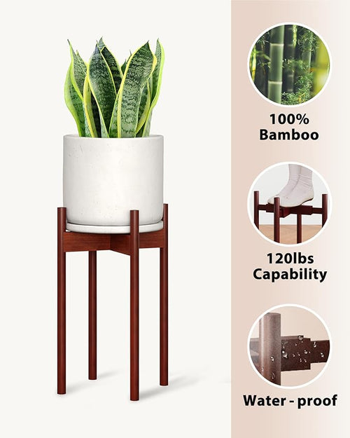 Adjustable Plant Stand Indoor, Bamboo Plant Stand Fits 8 9 10 11 12 Inches, Small Corner Planter Holder for Indoor Plants, Single Floor Plant Stands for Living Room Balcony, Reddish Brown Tall