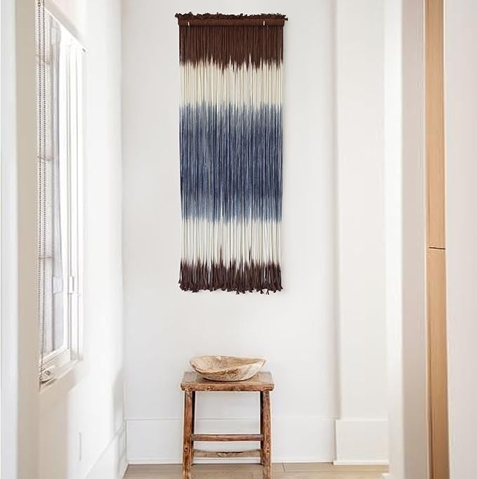 Macrame Wall Hanging Dip-Dye Wall Decor 15''W*39''L Boho Handmade Fiber Wall Art Decor for Nursery Bedroom Living Room