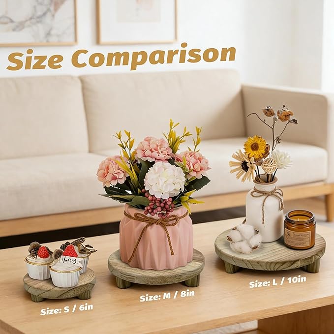 6"/8"/10" 3pcs Round Wood Riser - Plant Risers Stand for Decor - Wood Pedestal Stand Display for Kitchen Counter- Decorative Wooden Risers for Desktop/Bathroom/Livingroom/Bedroom