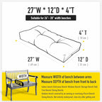 SUNROX LokGrip Non Slip Tufted Memory Foam Bench Cushion, FadeShield Water Resistant Durable Thicken Outdoor/Indoor Bench Seat Pads 27x12x4 inch, Heather Charcoal
