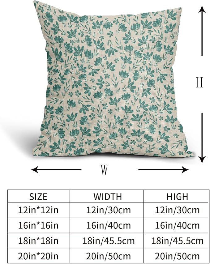 Aqua Floral Pillow Covers 16x16 Set of 2 Vintage Rustic Old Style Cute Small Flower Teal Cream Print Decorative Outdoor Pillowcases Farmhouse Throw Cushion Case Decor for Couch Sofa Bed