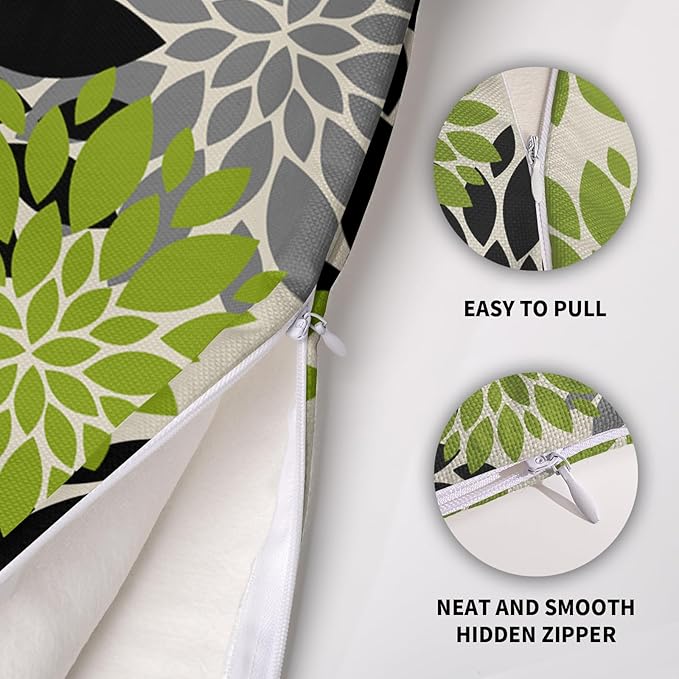 Black Lime Green Pillow Covers 18X18 Inch Set of 2, Spring Summer Floral Dahlia Flower Cream Decorative Throw Pillow Covers Outdoor Modern Farmhouse Cushion Case for Home Couch Sofa Bed Decor