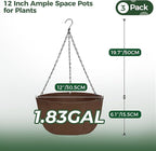 T4U Hanging Planters for Outdoor Plants, 3 Pack 12 Inch Hanging Baskets for Plants Outdoor with Rustproof Chain, Fabric Hanging Pots for Plants, Hanging Planter for Balcony Porch Deco