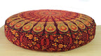 ICC Large Hippie Mandala Round Floor Pillow Cover Ottoman Pouf Cover Daybed Over sized Cotton Cushion Cover with Heavy Duty Zipper Seating Ottoman Poufs Dog-Pets Bed Red/ Yellow Peacock 35" Round