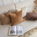 LANANAS Neutral Couch Throw Pillow Covers 18x18 Inch Set of 4 Decorative Farmhouse Boho Throw Pillows for Living Room, Couch, Bed, Sofa Soft Corduroy Accent Home Decor (Neutral Brown, 18x18 Inch)