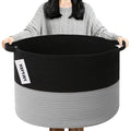 90L Large Blanket Basket,21.7"L x 21.7"W x 13.8"H Rope Woven Baskets with Handles, Toys Storage Bins,Laundry Basket Perfect for Living Room, Nursery,Bedroom,Home Organization,Black&Light Grey