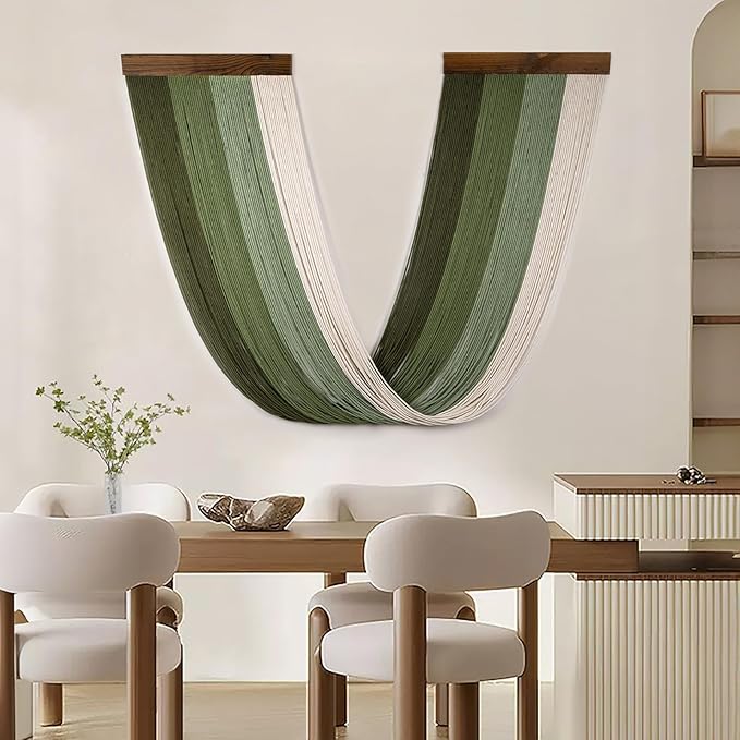 EOBTAIN Large Macrame Wall Hanging Art Decor,Boho Gradient Green to White Cotton Woven Tassel Tapestry for Bedroom Living Room Decor,Handmade Ombre Wall Art Home Decoration,Fashional Gift