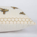 Honeycomb Throw Pillow Cover 12x 20, Gold Embroidered Bumble Lumbar Linen Pillow Cushion Case, Bee Farmhouse Home Decor for Outdoor Couch Bedroom Car