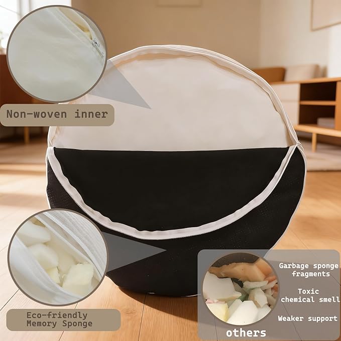 Oslimea Round Ottoman Foot Rest 20 x 15 Foot Stool Ottoman Pouf with Foam Chunk Filling for Living Room, Floor Poufs Foot Rest for Bedroom, Beige Corduroy