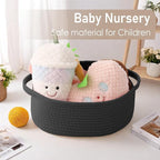 Woven Basket,Small Rope Storage Bin with Handles & Ribbon Bag, Organizer for Shelves Closets,Gift Basket Empty for Birthday,Books,Dog Toys, Black/3 Pack