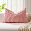 Kevin Textile Valentines Day 12x24 Inch Pillow Cover 1 Pack Boho Decorative Soft Striped Corduroy Lumbar Farmhouse Accent Rectangle Cushion Case for Living Room Couch Sofa Bed, Dark Pink