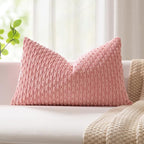 Kevin Textile Valentines Day 12x24 Inch Pillow Cover 1 Pack Boho Decorative Soft Striped Corduroy Lumbar Farmhouse Accent Rectangle Cushion Case for Living Room Couch Sofa Bed, Dark Pink