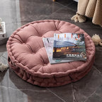 24" x 24" Round Thick Floor Seating Cushions, Solid Velvet Tufted Cushion Meditation Pillow Round Floor Pillow Seating with Carrying Handle, Sofa Balcony Tatami Pad (Pink)