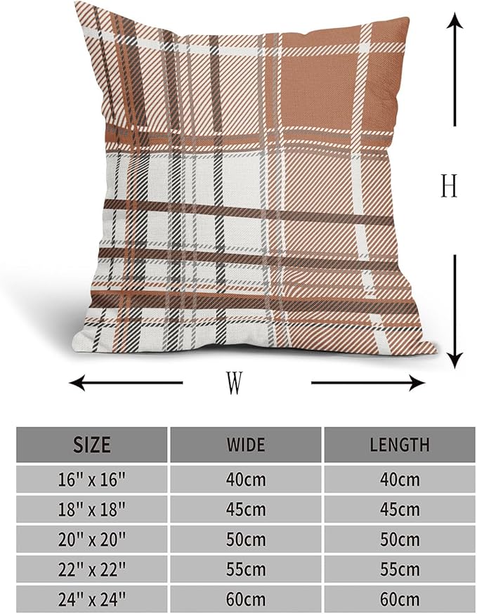 Kawani Fall Orange Grey Plaid Pillow Covers 20X20 Inch Autumn Retro Buffalo Tartan Decorative Pillow Cases Set of 2 Thanksgiving Farmhouse Throw Pillows for Cushion Sofa Couch Outdoor
