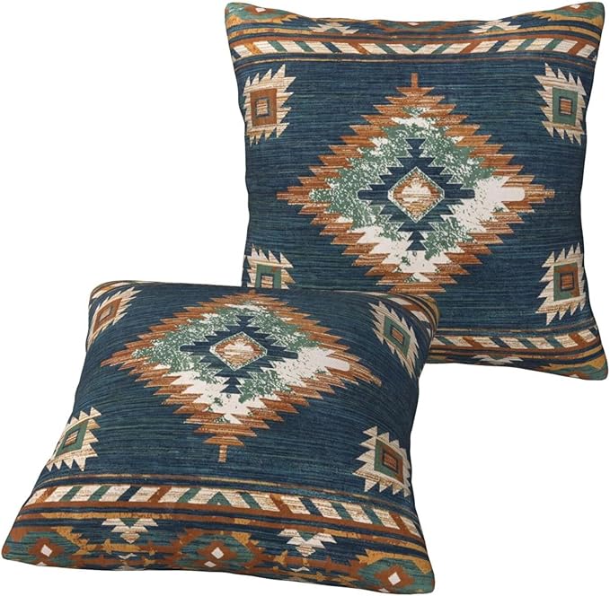 Southwest Aztec Western Pillow Covers 20x20 Set of 2, Native American Blue Throw Pillow Covers Outdoor Decorative Pillow Case for Couch Bed Sofa Cushion Home Decor