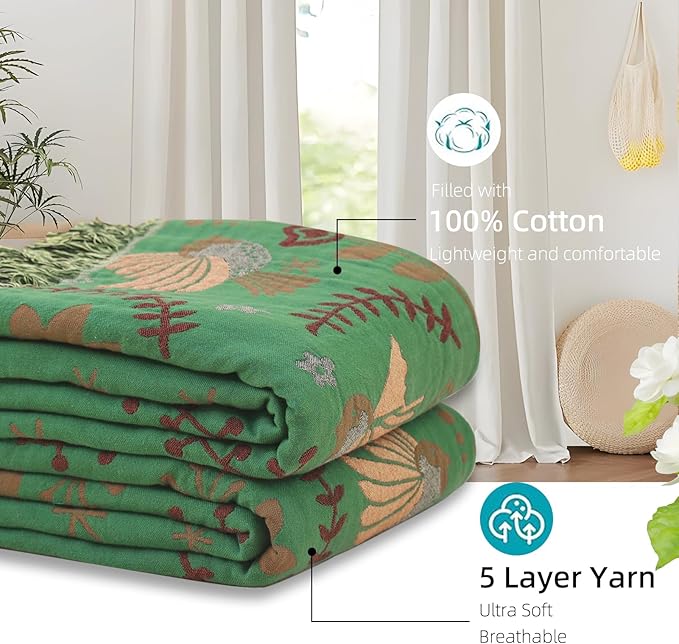 Boho Throw Blanket for Bed, 100% Pure Cotton Ultra Soft Rustic Quilt, Farmhouse Decor Bed Blankets, All Season Rustic Throw for Sofa Couch Chair(60"×80", Bird B)