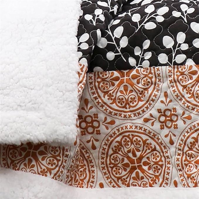 Lush Decor Bohemian Stripe Sherpa Throw Blanket, 50" W x 60" L, Turquoise & Orange - Bold Colorful Boho Stripe Design - Quilted Print - Soft Sherpa Blanket For Bed, Couch, Or Chair
