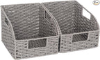 StorageWorks Wicker Baskets for Organizing, Pantry Organizers and Storage, Round Paper Rope Storage Basket for Pantry Shelves, Gray, 2 Pack