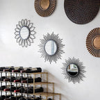 Set of 3 Black Metal Sunburst Wall Mirrors - 12" Round Decorative Art for Living Room Bedroom Bathroom Entryway, No Assembly Required, Rust Resistant Design