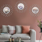3 Pack Metal Mirrors for Wall Sunburst Wall Mirrors Home Décor Decorative Hanging Wall Art for Living Room Bedroom Entryway (Silver, Flowers)
