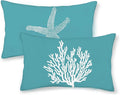 Coastal Pillow Covers 12x20 Set of 2 Aqua Teal Turquoise Coral Starfish Throw Pillows Nautical Ocean Decorations Summer Linen Beach Pillowcase Outdoor Decor Farmhouse Cushion Case for Couch
