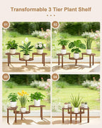 Concave Plant Shelf Indoor,3 Tiers Deformable Oval Plant Stand,Heavy Duty Long Flower Pot Stand for Multiple Plants,Low Plant Holder for Patio Balcony Living Room Office