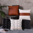 Tosewever Boho Geometric Throw Pillow Covers 18 x 18 Set of 4, Modern Stripe Farmhouse Decorative Faux Leather Cotton Pillowcase for Bedroom Living Room Couch Bed Sofa Home (Black/White, 18" x 18")