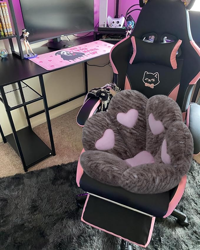 MOONBEEKI Cat Paw Cushion Chair Comfy Kawaii Plush Seat Cushions Shape Lazy Pillow for Gamer Chair 28"x 24" Cozy Floor Cute Seat Kawaii for Girl Worker Gift, Dining Room Bedroom Decorate （Chocolate）