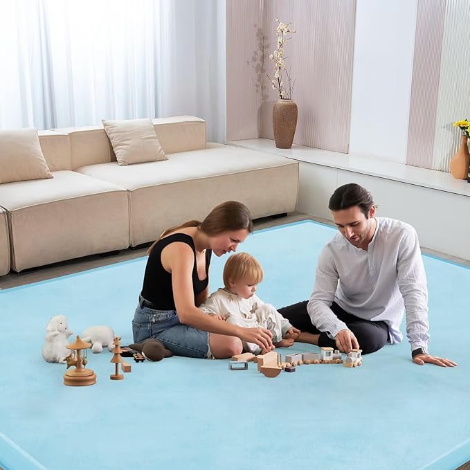 Baby Play Mat for Floor Nursery Muscle Mat Area Playroom Rug 39"x59" Memory Foam 1.3" Thick Crawling Mat for Babies,Toddlers, Infants,Kids (Ice Blue)