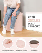 B FSOBEIIALEO Ottoman with Stroage, Boucle Round Storage Ottoman with Tray,Foot Rest Stool for Dorm Room, Living Room Pink, 16.93"x16.93"x17.72"